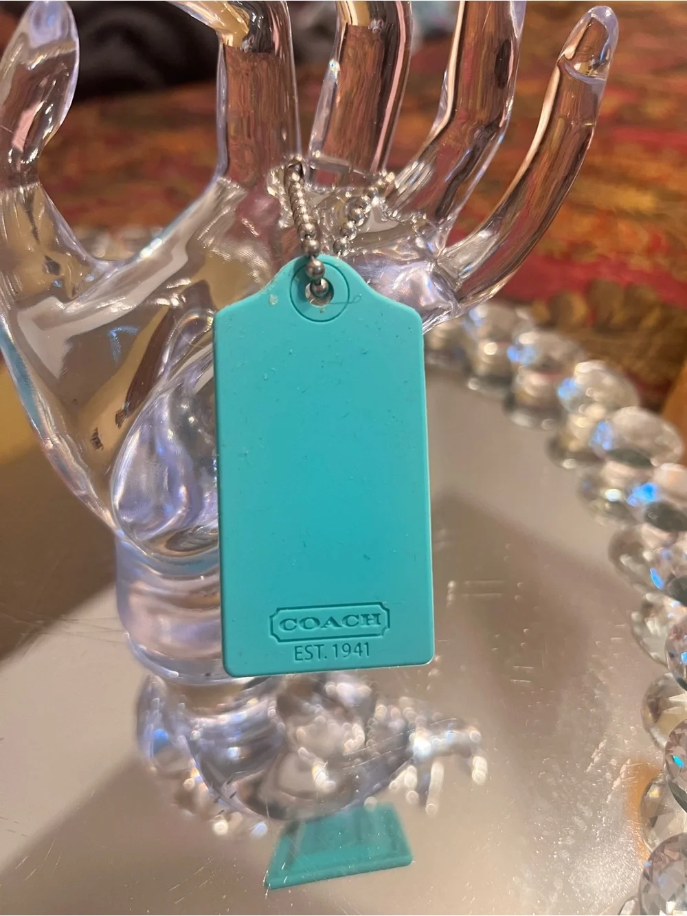 Coach Teal Silicone Luggage Tag with Ball Chain
